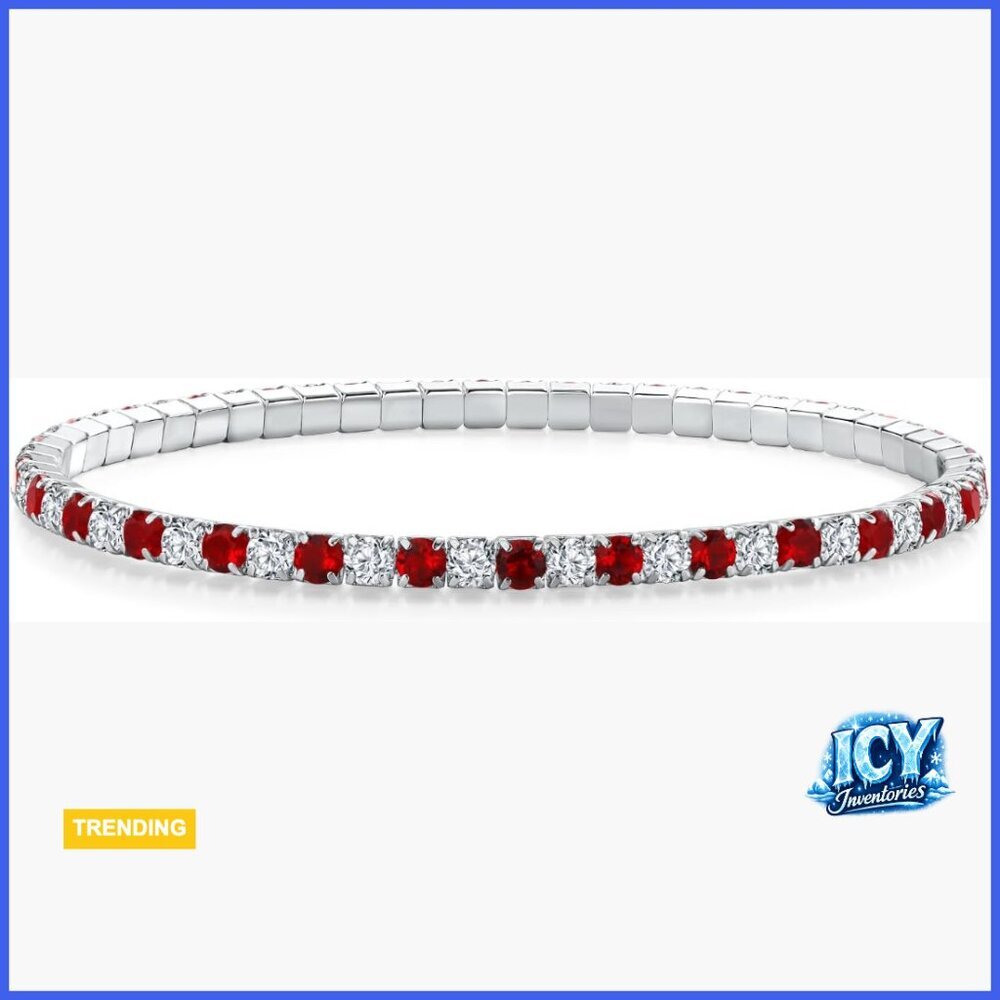 Sterling Silver Tennis Bracelet with Created Ruby and Cubic Zirconia Gemstones